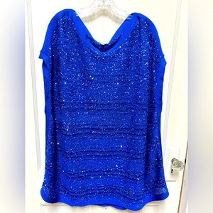 Reba brand 3X royal blue with silver sequins mesh top.